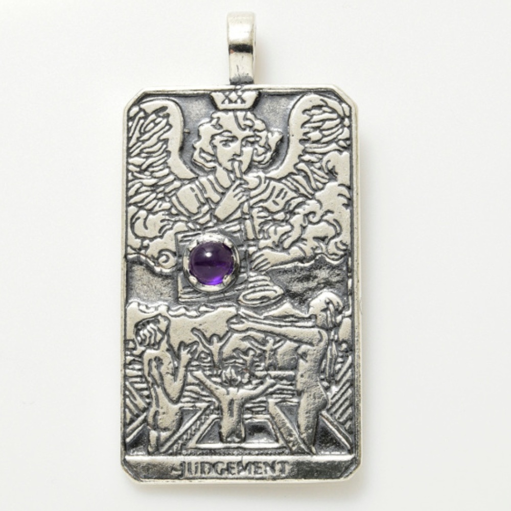Judgement Tarot Pendant .925 Sterling Silver w/ genuine Amethyst made in USA - Picture 1 of 1